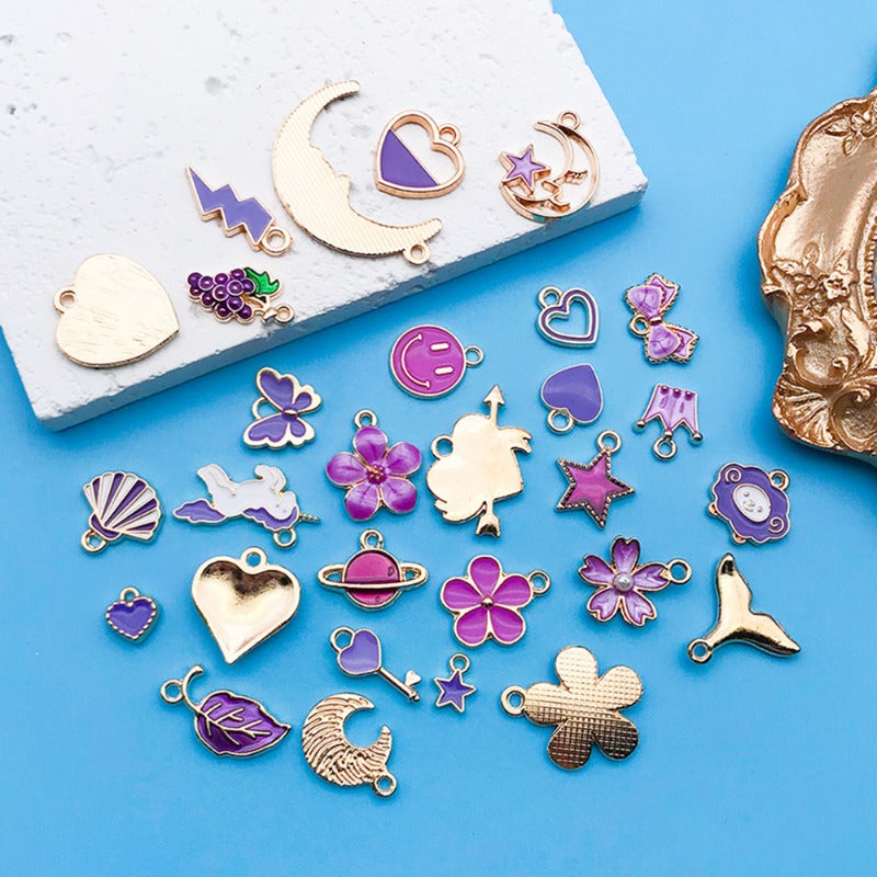 Wholesale Purple Drip Oil Alloy Flower Love DIY Necklace Bracelet Pendant